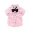 Mudkingdom Boys Formal Shirts with Tie Dress for Toddler Boy Short Sleeve Plain Tops Kids Summer Clothes 210615