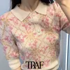 Women Fashion Animal Jacquard Knitted Sweater Vintage Lapel Collar Short Sleeve Female Pullovers Chic Tops 210507