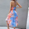 Vestidos Ärmlös Vintage Dress Kvinnor Sommar Mode Sexig Bandage Off-Shoulder Bow Tie-Dye Midi 210508