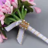 핀, 브로치 1pc 신랑 장미 Boutonniere 실크 꽃 코사지 결혼식 크리스탈 신부 액세서리