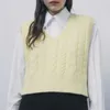 Elegant Women V-Neck Sweater Vests Fashion Ladies Twist Knitted Tops Streetwear Female Chic Solid Yellow Loose Tanks 210427