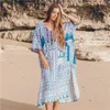 Cotton Beach Dress Women Cover ups Print Saida de Banho Para Praia Sarong Robe Plage cover Tunic #Q652 210420