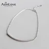 AsinLove Real 925 Sterling Silver Square Tube Curved Stripe Unique Smile Bracelet de cheville élégant pour les femmes et les filles Fine Jewelry