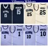 NCAA Villanova Wildcats大学バスケットボールジャージ10 10 Donte Divincenzo 25 Mikal Bridges 15 Ryan Arcidiacono 1 Jalen Brunson White Stitched Shirts S-XXL