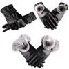 Sports Gloves Winter Warm Touch Screen Women Luxury PU Leather Fingerless Mittens Outdoor Windproof Driving Plush Guantes Femme