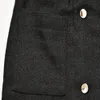 2021 Летняя осень с коротким рукавом, зубчатым отворотом Черное платье Французский стиль Сплошные цветные кнопки двубортные платья G123019