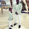 Costumes de mariage pour enfants, vêtements de cérémonie pour garçons, Tuxedos à deux boutons, ensemble de fête pour enfants (veste menthe + pantalon ivoire), 2022