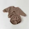 Korean Baby Boys And Girls Rainbow Clothing Set Long Sleeve Hoodies + Short Children Casual Two Piece Clothes 210615