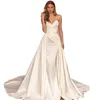 Elegante abito da sposa in raso a trapezio avorio con gonna staccabile Sweetheart senza spalline lungo treno Abiti da sposa senza maniche Abiti da sposa da giardino senza schienale 2022