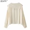 Women Sweet Embroidery Turn Down Collar Casual Loose Shirt Female Breasted Ruffles Blouse Roupas Chic Chemise Tops LS9100 210416