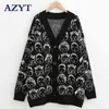 Azyt outono inverno em quadrinhos vice-pescoço Cardigan jaqueta feminina kitwear camisola casaco casual knit jaqueta suéter para as mulheres 211109