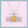 Wisiorek Naszyjniki Wisiorki Biżuteria Softball Naszyjnik Sportowy Mama List White Yellow Crystal Rhinestone Ball Charm Link Łańcuch dla fanów zespołu