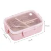 Z tableware Portable Microwave Lunch Box Loaksporozumienie Żywności Bento Zdrowie Env-Protection Słoma Stal nierdzewna 210423