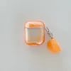 Airpods 케이스에 대한 동적 액체 케이스 오렌지 귀여운 음식 투명한 반짝이 보호 커버 과일 오렌지 Quicksand 공기 포드 2 Pro