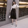 Black Mid Skirts With Chain High Wiast Office Lady Pockets Split Denim Skirt Woman 2021 Arrival In Stock