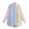 Damen-Blusen, Hemden, modisch, All-Match, Patchwork, gestreift, Farbblock, Damen-Longshirt, 2021 Frühling, Sommer, elegant, Taschen-Reverskragen, Cas