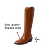 Zapatos de mujer con cremallera lateral Otoño Invierno Tacones gruesos Botas altas ajustadas Cuero genuino Fiesta de trabajo Rodilla 210528