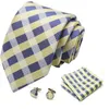 Bedrijfsdas voor Mannen Zijde Hals Ties Dots Stropdas Set Plaid Manchetknopen Bruiloft Mode Accessoires 145cm