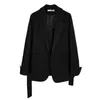 [DEAT] Manteau à col cranté en tweed noir épaissi longueur moyenne petit costume femmes mode coréenne printemps et automne GX964 210428