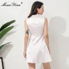 Moda Designer Dress Lato Damska Dress Turn-Down Collar Haftowane Kwiatowe Print Bead Elegant Mini Jacquard 210524