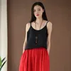 Johnature Vêtements d'été Casual Couleur unie O-Cou Vintage Camis Tops confortables Noir Blanc Couleur Femmes Slings 210521