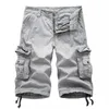 Été qualité hommes Cargo Shorts Baggy multi-poches décontracté entraînement militaire tactique coton armée vert pantalon court 210713