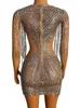 Luksusowa moda wieczorowe cyrkonie Fringe Mesh przezroczysta krótka sukienka kobiety urodziny świętuj kryształowy strój Bar kostium Casual Dres