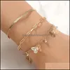 Link Jewelrylink Chain Minimalist Metal Bracelets Set For Women Boho Simple Gold Color Butterfly Pendant Charm Bangles Fashion Jewelry Dro