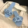 Summer Beach Slippers Woman Flower Sandals Mujer Candy Color PVC Latex Camellia Open Toe Flat Sole Muler Ladies