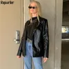 Fashion Pu Black Oversize Ladies Suit Leather Blazer Women Turn Down Collar Long Sleeve Coat Femme Vintage Winter Clothes 210415