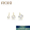 Roxi 3PCS 2/3 / 4mm 925 Sterling Silver Four-Claw Solitaire Piercing Örhängen för Kvinnor Flickor Lovely Round Crofilage Stud Örhängen Fabrikspris Expert Design Kvalitet