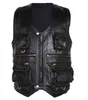 Koeienhuid lederen vest mannen bruin vest mannelijke mouwloze jas dikke motorfiets plus size vest multi pocket rits 211108