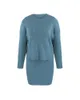 vinatge bodycon knitted sweater dress set suits women two pieces blue short casual autumn winter 210427