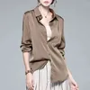 Snygg Versatile Loose Chiffon Shirt Drape Satin Spring Långärmad Kvinnors Top High End Wrinkle Resistant 12607 210521