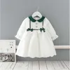 Wholesale Spring Summer Girls Dresses Long Sleeve Green Bow Princess Dress Baby Collar Kids Clothes E9116 210610