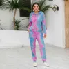 Tracksuit Women Clothing Two Piece Set Pants And Top Tie Dye Lounge Wear Ropa Mujer Autumn Winter Femme 2 Pieces Sweat Suit 210521
