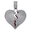 Hip Hop Solid Broken Heart Iced Out Pendant Necklace Charm For Men Women Gold Color Cubic Zircon Jewelry