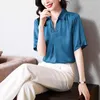 Camicia da donna coreana Camicetta in chiffon per donna Top a maniche corte Donna Pullover in raso rosso femminile Polo 210604