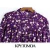 Women Fashion With Buttons Floral Print Loose Blouses Long Sleeve Ruffled Female Shirts Chic Tops 210420