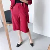 Été solide genou longueur pantalon femmes décontracté taille haute pantalon droit dames plissé ample jambe large femme 210515