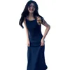 ピュアカラーセクシーなスリングドレス女性ホリデー風ウエストスリミングロングスカート夏の韓国のファッション婦人服210520
