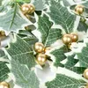 5-10Pcs Christmas Artificial Leaves Leaf Fake Holly Berries Red Cherry Little Fruits Stamen Christmas Wedding Home Decoration Y0901