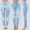 Taille haute Femmes Slim Trou Ripped Denim Jeans Casual Stretch Skinny Pantalon 210809