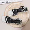 Sophitina Kobiety Heeled Sandals Moda Plac Otwórz Toe Cross Strappy Oddychające Letnie Chunky Obcasy Lady Slide Sukienka Buty Po624 210513