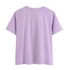 Kvinnor Chic Fashion Purple Ruffled Solid Blusar Vintage O Neck Kortärmad T-shirts Casual Girls Chic Toppar 210520