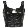 top corsetto in pelle in finto nero