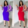 Kadın Bodycon Elbiseler Patchwork Baskılı Fener Kollu Zarif Ofis Bayanlar İş Kıyafetleri Bahar Moda Afrika Kadın 210416