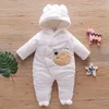 Arrival Winter Baby Bear Warm Fleece Hooded Jumpsuit Rompers Clothing 210528