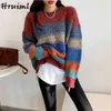 Toppar Lazy Wind Fashion Office Lady Sale Pullover Kvinnor Färgglada Patchwork Långärmad Loose O Neck Casual Sueters de Mujer 210513