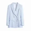 Moda Casual Tweed Feminino Blazer Casaco Longo Primavera Outono Jaquetas Casacos Feminino Chique Escritório Senhora Tops 210521